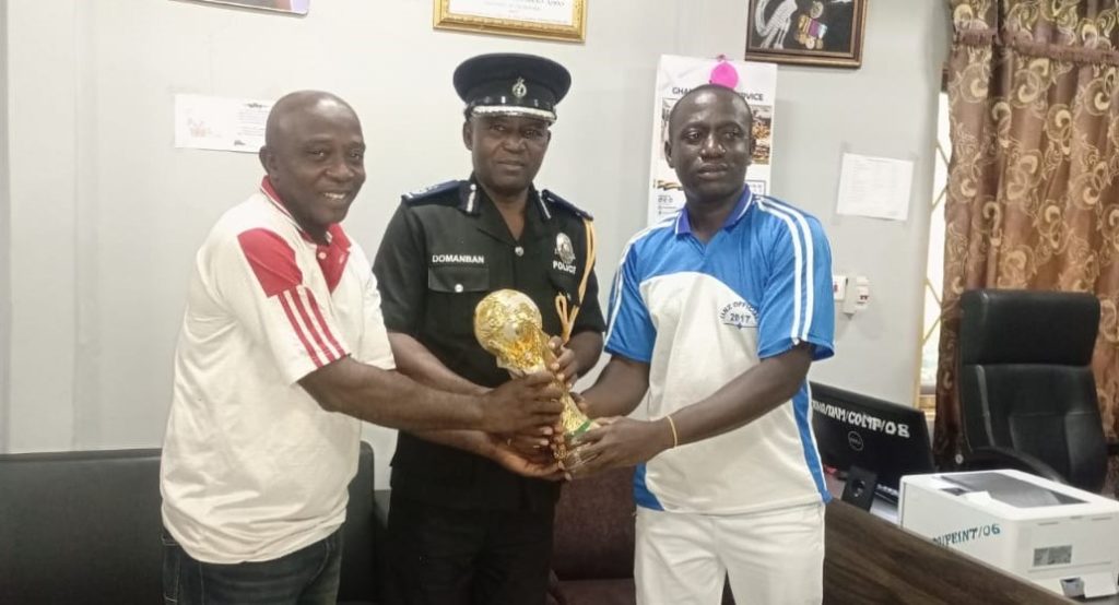 Men's Soccer Trophy Won by DACE Presented to the Oti Regional Commander of Police